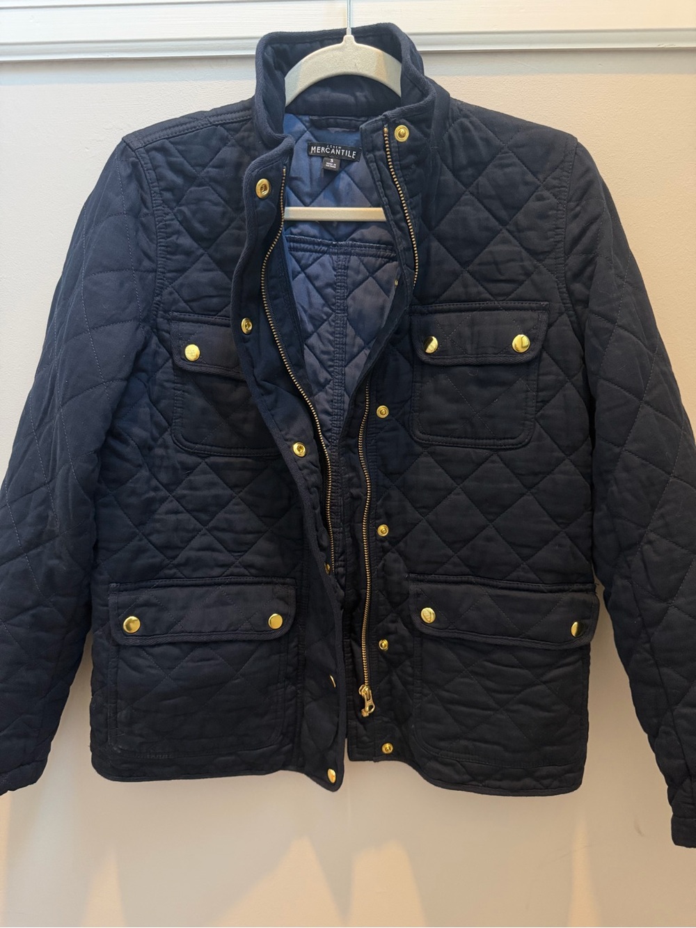 Like New JCrew Factory Quilted Navy Field Jacket with Gold Buttons Sz S